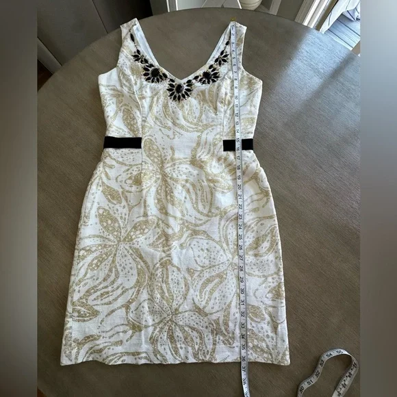 Lilly Pulitzer gold palm leaf Embellished sheath Dress 10 EUC - Picture 9 of 10